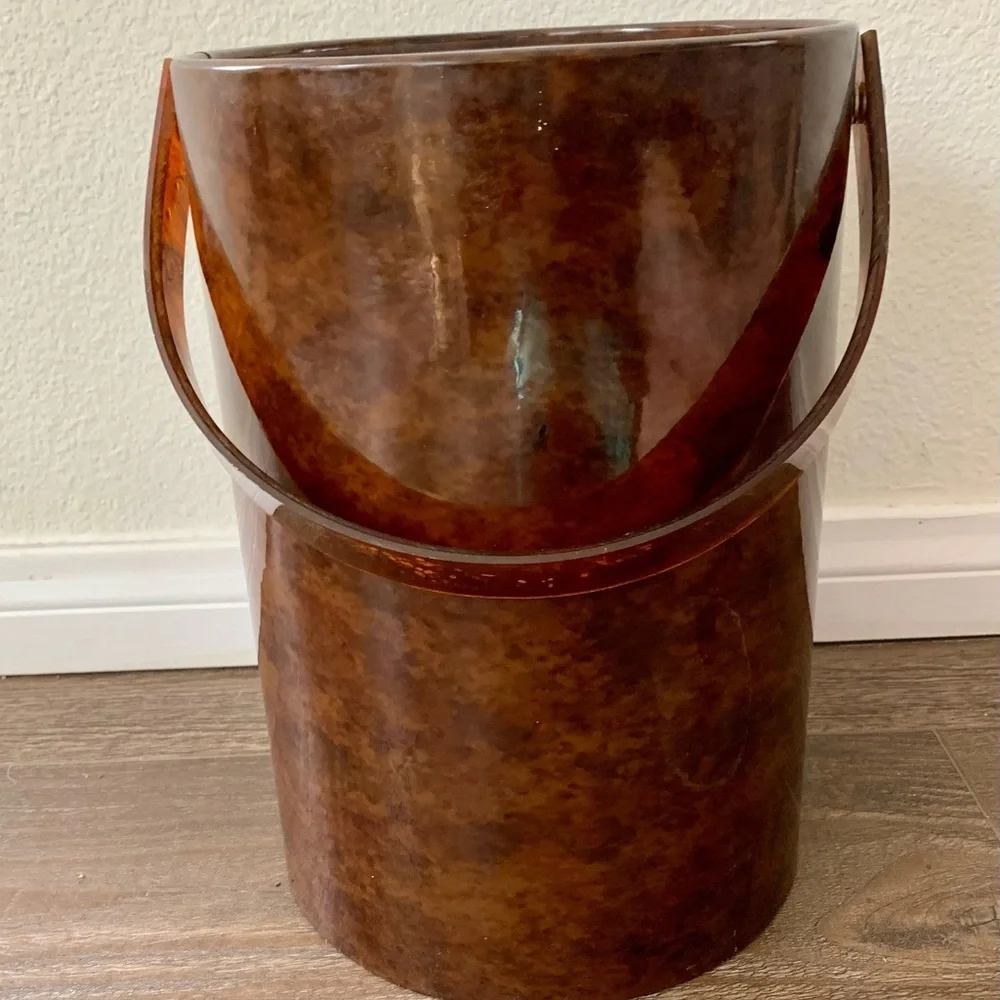 Vintage Mid Century Modern Bar Georges Briard Tortoise Shell Vinyl Ice Bucket